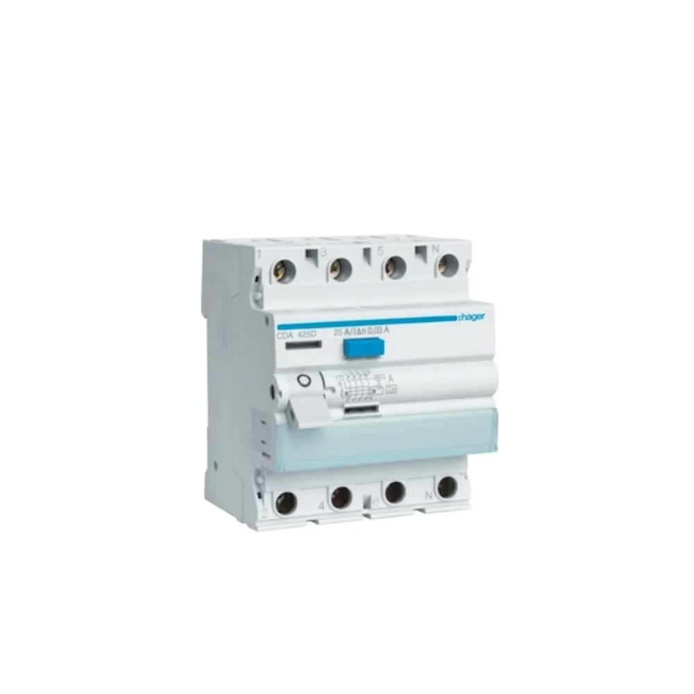 Vikavirtasuojakytkin Hager CDA425K, 4x25A, 30mA, A-tyyppi