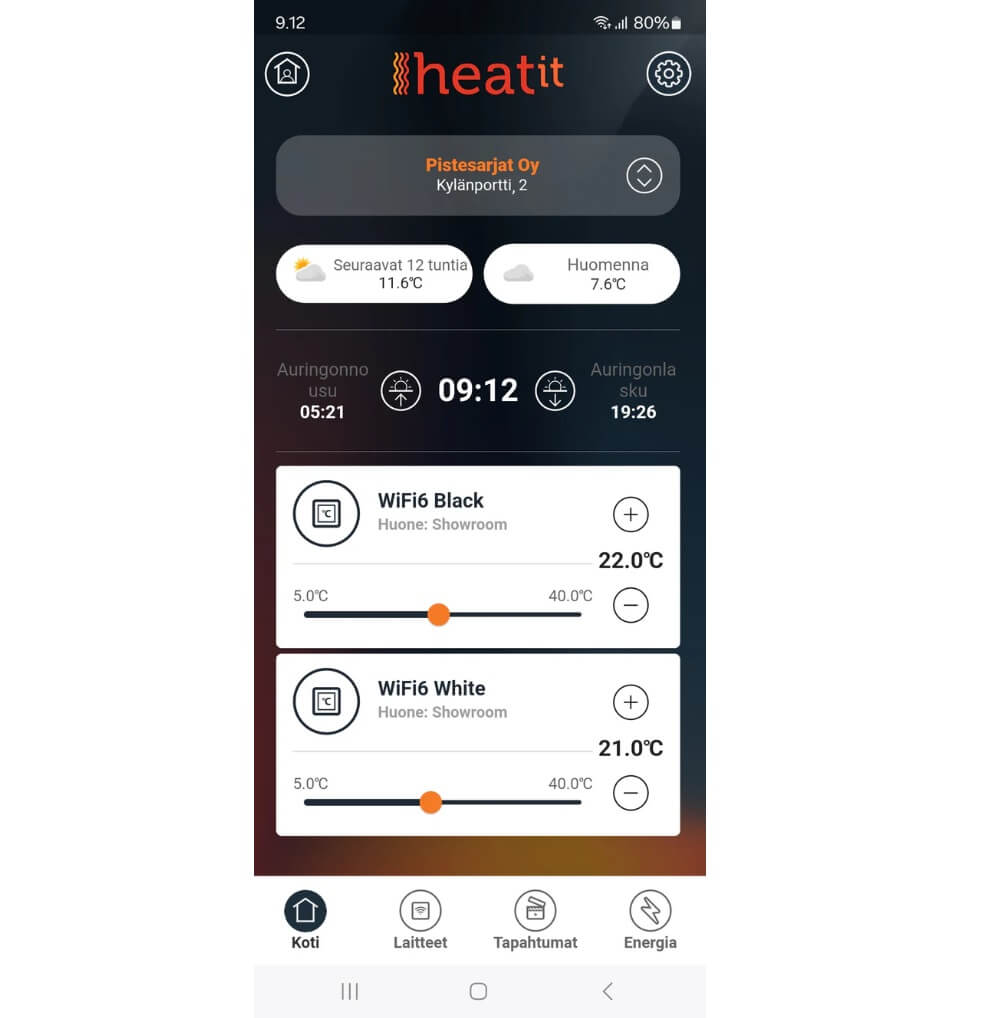 Heatit WiFi 6 älytermostaatti sovellus