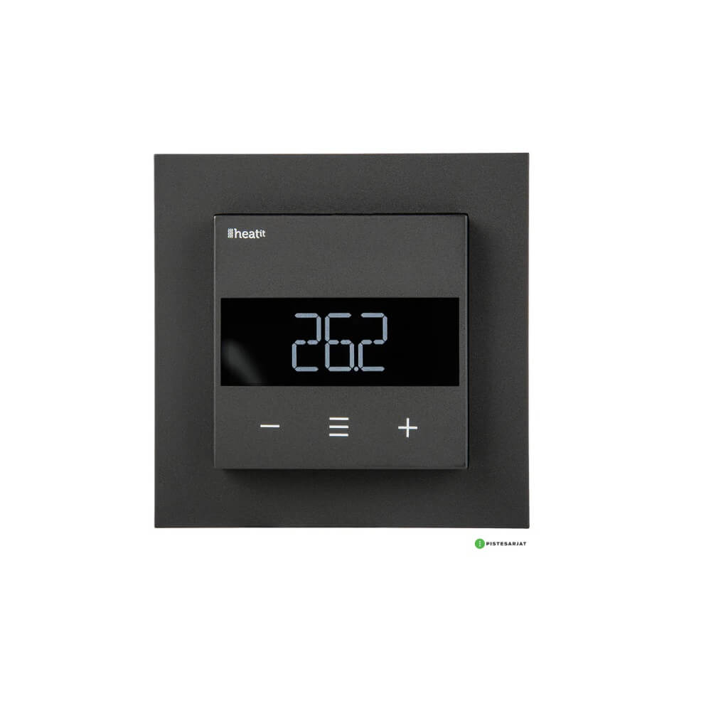 Heatit WiFi6 BLE 16A älytermostaatti musta seinälle asennettuna