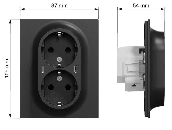 Pistorasia Elko One, 2-osainen, 2xusb-c, 25w, uppoasennus, musta