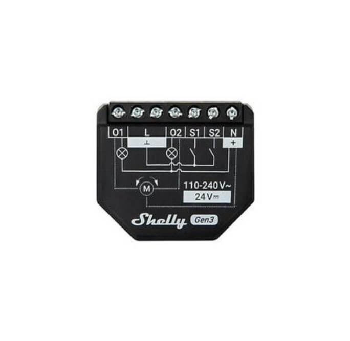 Shelly 2PM Gen3 Ohjelmoitava rele, 2x10A, WiFi, tehomittaus