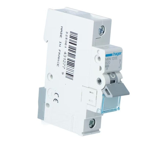 Johdonsuojakatkaisija Hager MBN120E 1x20A B-käyrä 6kA